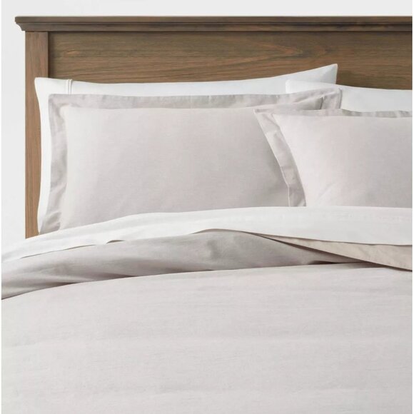 Threshold Cotton & Linen Chambray Light Gray 3 Pc Queen Duvet Cover & Shams Set - Picture 4 of 9